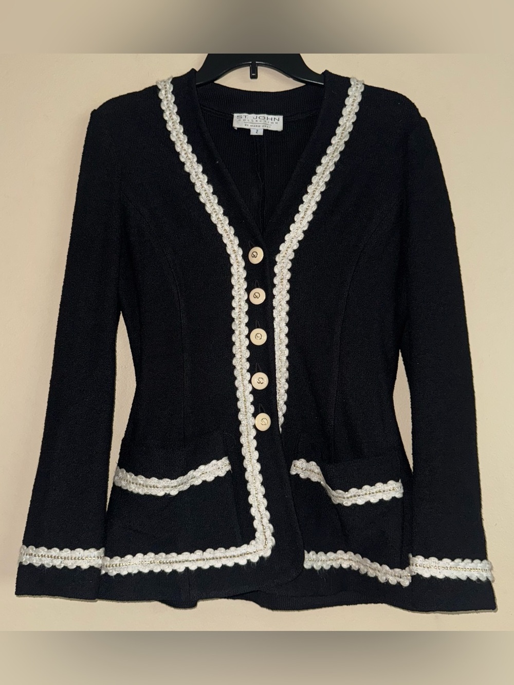 Vintage St. John Collection by Marie Gray Black Knit Cardigan Sweater Jacket 2